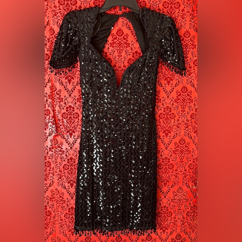 CLIMAX  Karen Okada / David Howard  SEQUENCE Dress w/ BEADED fringe size 7/8